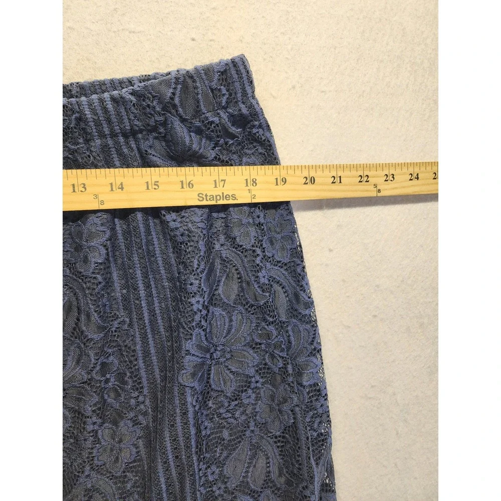 Christopher & Banks Womens XL Navy Blue Floral Lace Midi Skirt Elastic Waist - Picture 3 of 8